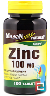 Zinc, Mason Naturals, 100 mg, 100 Tablets