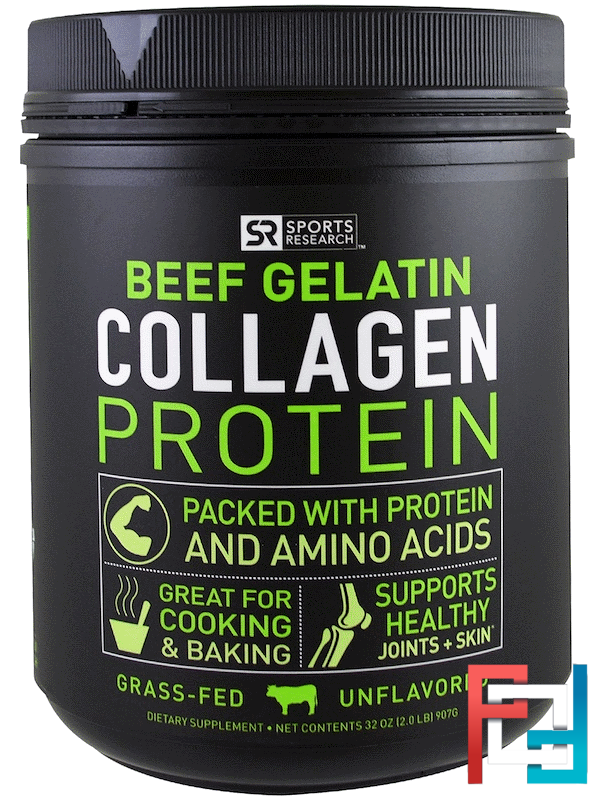 Beef Gelatin Collagen Protein, Unflavored, Sports Research, 32 oz (907 g)