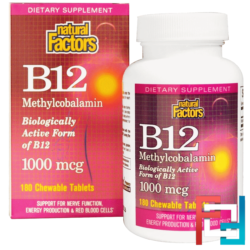 B12, Methylcobalamin, 1000 Mcg, Natural Factors, 180 Chewable Tablets