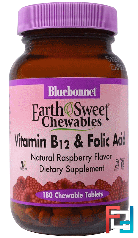 EarthSweet Chewables, Vitamin B-12 & Folic Acid, Natural Raspberry ...