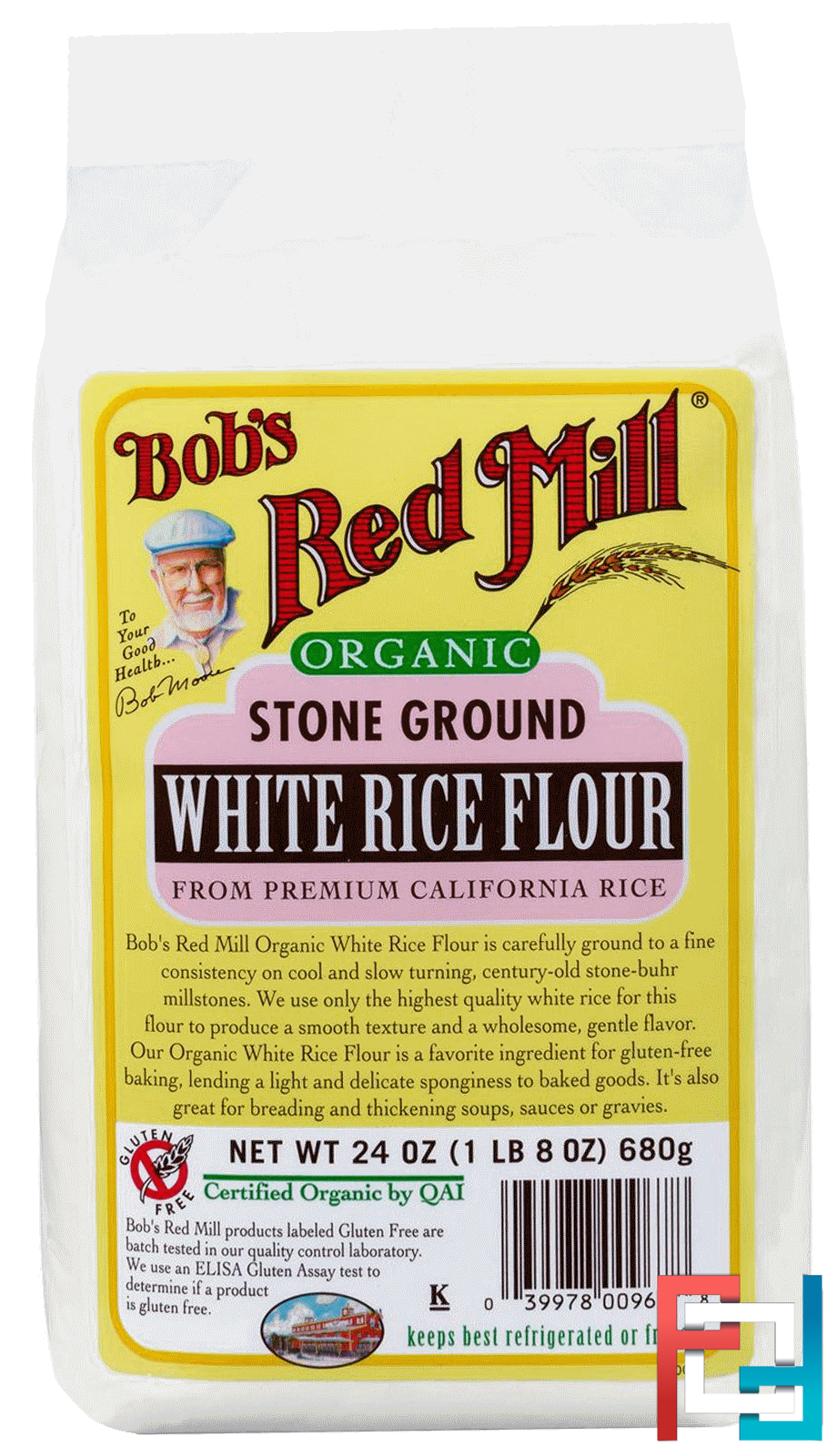 Organic Stone Ground White Rice Flour, Bob's Red Mill, 24 oz, 680 g