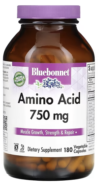 Смеси аминокислот, Аминокислоты, Amino Acid Capsules, Bluebonnet Nutrition, 750 mg, 180 Veggie capsules