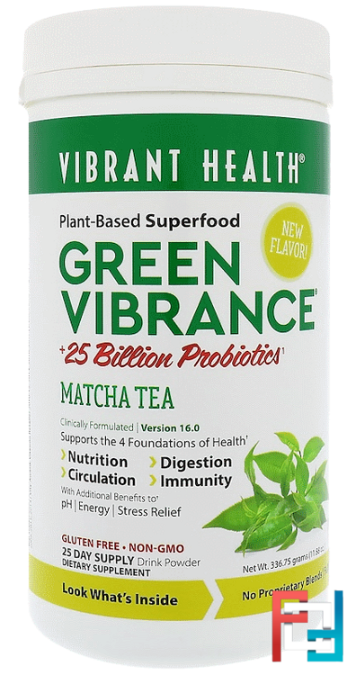 Green Vibrance +25 Billion Probiotics, Version 16.0, Matcha Tea, Vibrant Health, 11.88 oz (336.75 g)