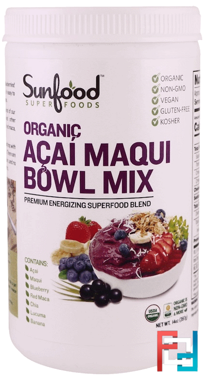 Organic, Acai Maqui Bowl Mix, Sunfood, 14 oz, 397 g