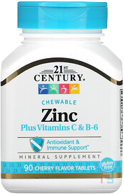 Zinc Chewable, Cherry Flavored, 21st Century, 90 Chewables