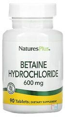 Betaine Hydrochloride, Nature's Plus, 600 mg, 90 Tablets