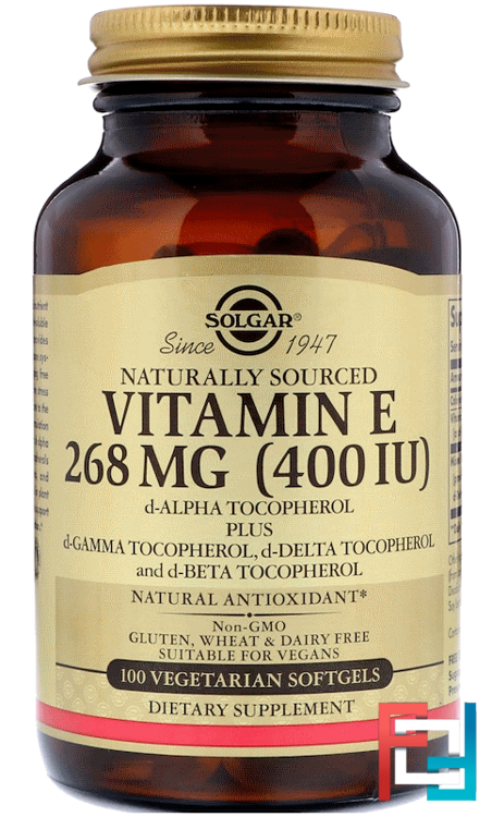 Natural Vitamin E, 400 IU, d-Alpha Tocopherol & Mixed Tocopherols, Solgar, 100 Vegetarian Softgels