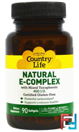 Natural E-Complex, with Mixed Tocopherols, Country Life, 400 IU, 90 Softgels