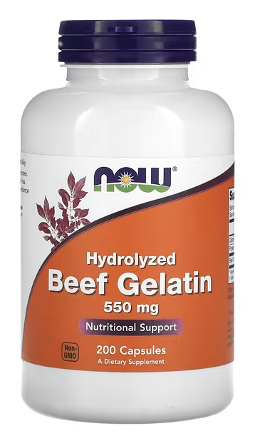 Hydrolyzed Beef Gelatin, Гидролизованный говяжий желатин, Now Foods, 550 mg, 200 Capsules