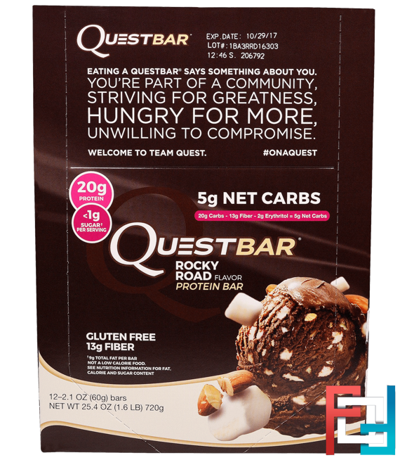 Quest Nutrition, QuestBar, Protein Bar, Rocky Road, 12 Bars, 2.1 oz (60 g) Each