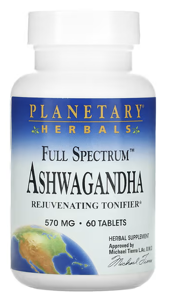 Ашвагандха полного спектра действия, Ashwagandha, Full Spectrum, Planetary Herbals, 570 mg, 60 Tablets