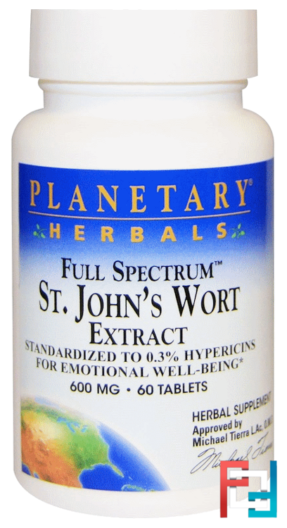 Full Spectrum St. John's Wort Extract, Planetary Herbals, 600 mg, 60 Tablets