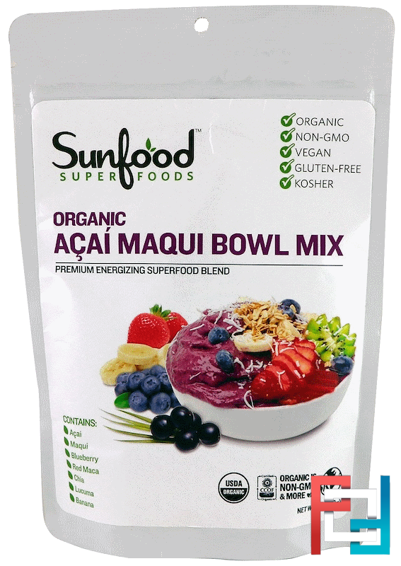 Organic Acai Maqui Bowl Mix, Sunfood, 6 oz, 170 g