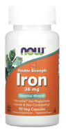Iron, Double Strength, Now Foods, 36 mg, 90 Veg Capsules