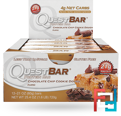 Quest Nutrition, Protein Bar, Chocolate Chip Cookie Dough, 12 Bars, 2.12 oz (60 g) Each