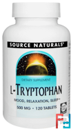 L-Tryptophan, Source Naturals, 500 mg, 120 Tablets