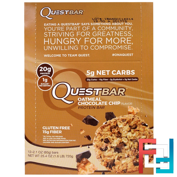 Oatmeal Chocolate Chip, Quest Nutrition, QuestBar, Protein Bar, 12 Bars, 2.1 oz (60 g) Each