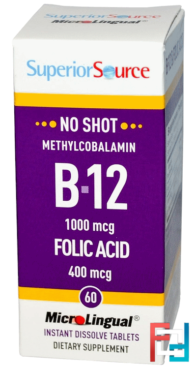 Methylcobalamin B-12, 1000 mcg, Folic Acid 400 mcg, Superior Source, 60 MicroLingual Instant Dissolve Tablets