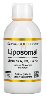 Liposomal Vitamin A, D3, E & K2, Pineapple Flavor, California Gold Nutrition, 8.5 fl oz, 250 ml