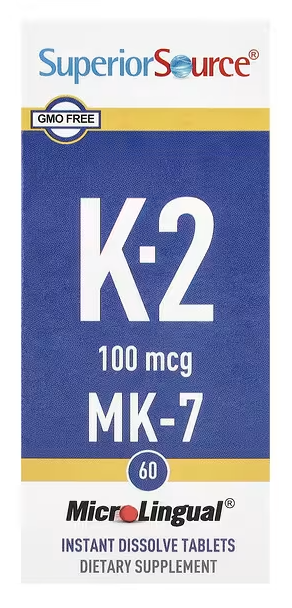 Витамин K2 в быстрорастворимых таблетках, Vitamin K-2, Superior Source, 100 mcg, 60 Microlingual Instant Dissolve Tablets