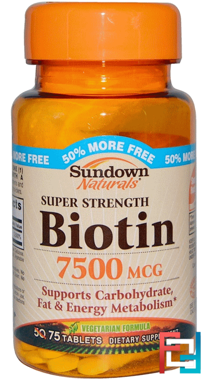 Super Strength Biotin, 7500 mcg, Sundown Naturals, 75 Tablets