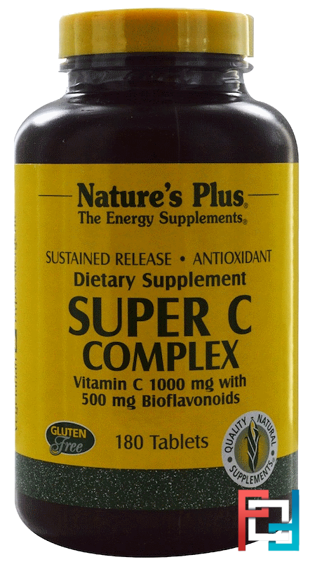 Super C Complex, Vitamin C 1000 mg with 500 mg Bioflavonoids, Nature's Plus, 180 Tablets