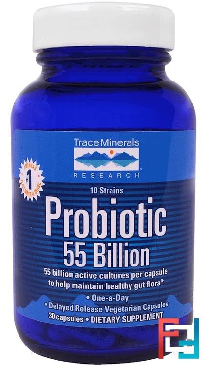 Probiotic, Trace Minerals Research, 55 Billion, 30 Capsules