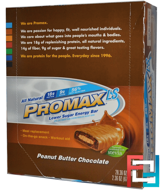 Promax LS, Lower Sugar Energy Bar, Peanut Butter Chocolate, Promax Nutrition, 12 Bars, 2.36 oz (67 g) Each