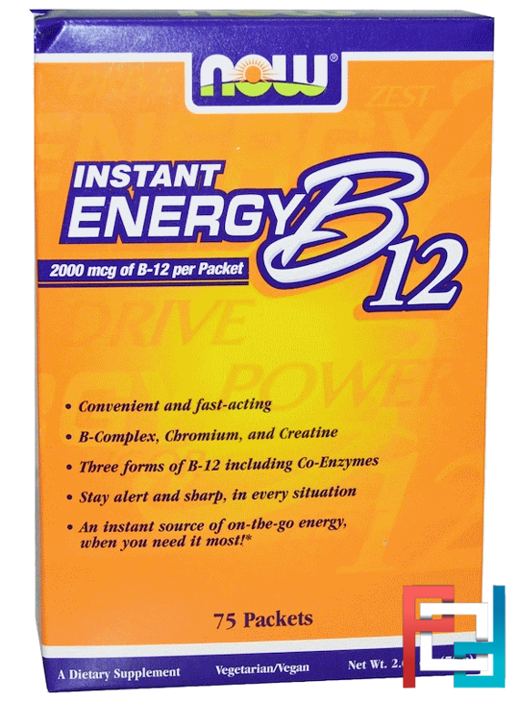 Instant Energy B-12, 2000 mcg, Now Foods, 75 Packets, (1 g) Each