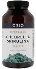 Chlorella Spirulina Tablets, 50/50 Blend, Ojio, 250 mg, 1000 Tablets