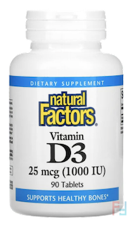 Vitamin D3, Natural Factors, 1000 IU, 90 Tablets