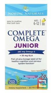 Complete Omega Junior, Lemon, Nordic Naturals, 283 mg, 180 Mini Soft Gels