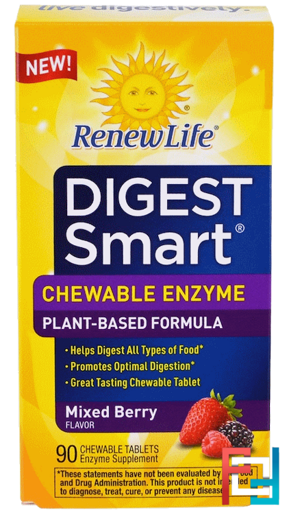 Digest Smart, Chewable Enzyme, Mixed Berry, Renew Life, 90 Chewable Tablets