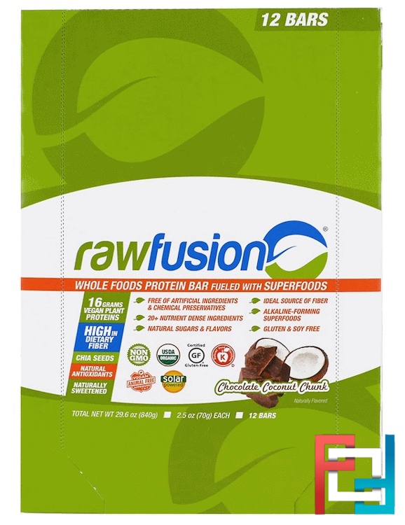Whole Foods Protein Bar, Chocolate Coconut Chunk, Raw Fusion, 12 Bars, 2.5 oz (70 g) Each
