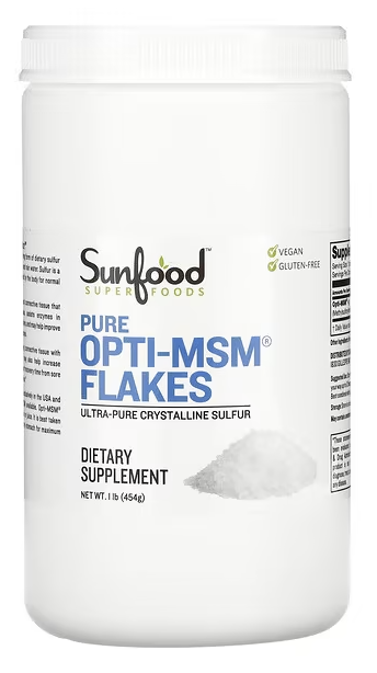 Pure Opti-MSM Flakes, Sunfood, 1 lb, 454 g