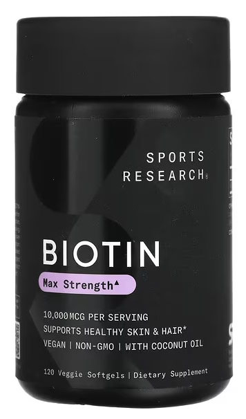 Биотин, максимальная эффективность, Biotin, Sports Research, 10 000 mcg, 120 Veggie Softgels