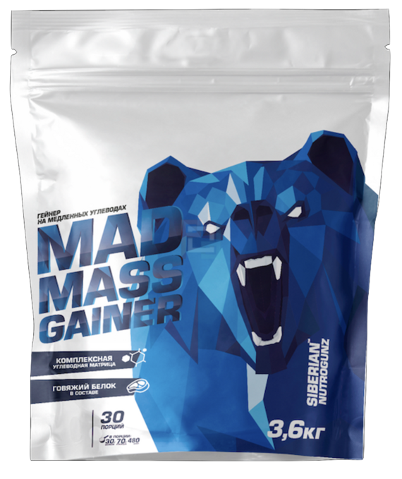 Гейнер на медленных углеводах Mad Mass Gainer, Siberian Nutrogunz, 3600 g