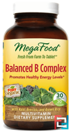 Balanced B Complex, MegaFood, 30 Tablets