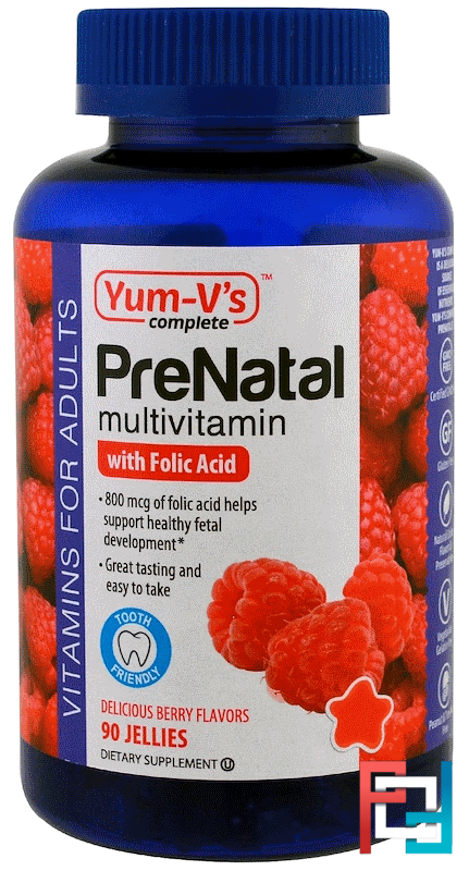 PreNatal Multivitamin with Folic Acid, Berry Flavors, Yum-V's, 90 Jellies