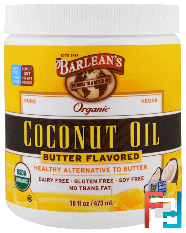 Organic Coconut Oil, Butter Flavored, Barlean's, 16 fl oz, 473 ml