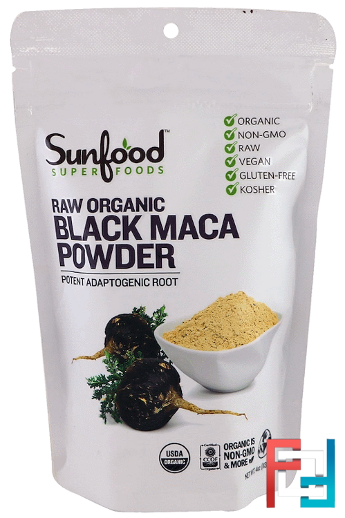 Raw Organic Black Maca Powder, Sunfood, 4 oz (113 g)