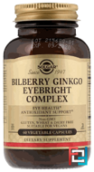 Bilberry Ginkgo Eyebright Complex, Solgar, 60 Vegetable Capsules