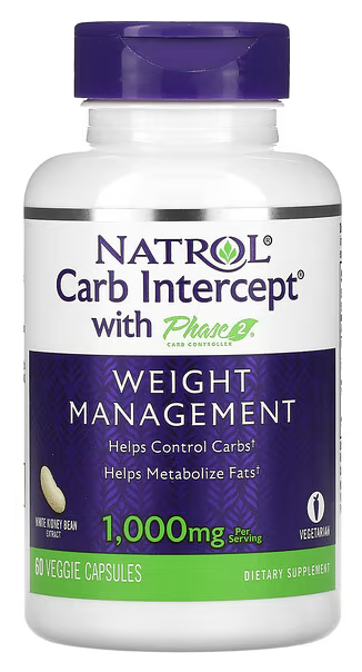 Экстракт белой фасоли с регулятором углеводов фазы 2, 1000 мг, Weight Management, Natrol, Carb Intercept with Phase 2, 60 Veggie Caps