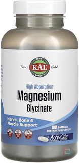 Глицинат магния с высокой усвояемостью / абсорбцией, High Absorption Magnesium Glycinate, KAL, 180 SoftGels