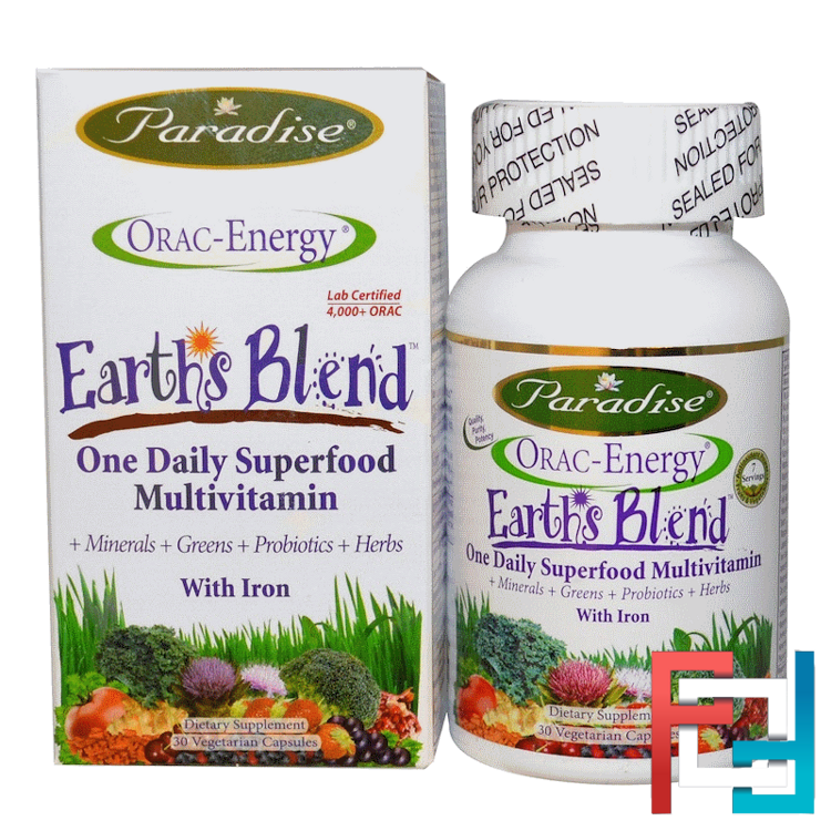 ORAC-Energy, Earth's Blend, One Daily Superfood Multivitamin, With Iron, Paradise Herbs, 30 Veggie Caps