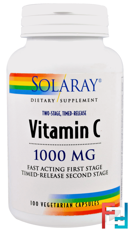 Vitamin C, Two-Stage Timed-Release, Solaray, 1,000 mg, 100 Vegetarian Capsules