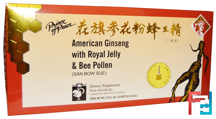 American Ginseng with Royal Jelly & Bee Pollen, Prince of Peace, 10 Bottles, 0.34 oz, 10 cc