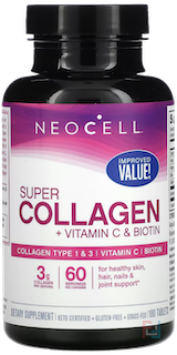 Super Collagen+ Vitamin C & Biotin, Neocell, 180 Tabs