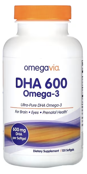 ДГК 600, омега-3, DHA 600, Omega 3, OmegaVia, 120 Capsules