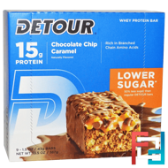 Whey Protein Bar, Chocolate Chip Caramel, Detour, 9 Bars, 1.5 oz (43 g) Each